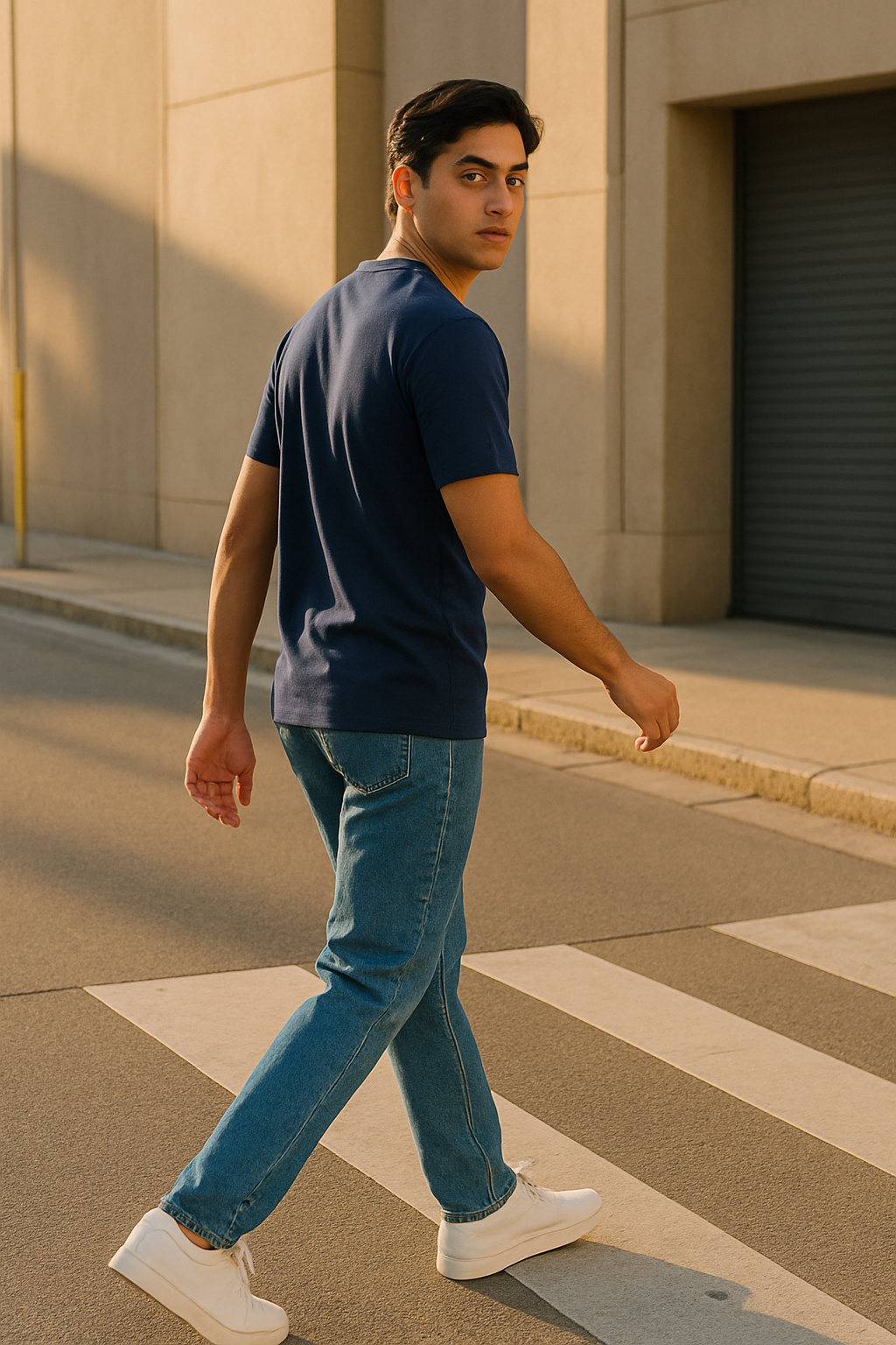 Mid-Blue Crew Neck Tee – ARAM